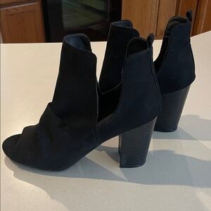 Brash Black Open-Toe Heeled Booties
